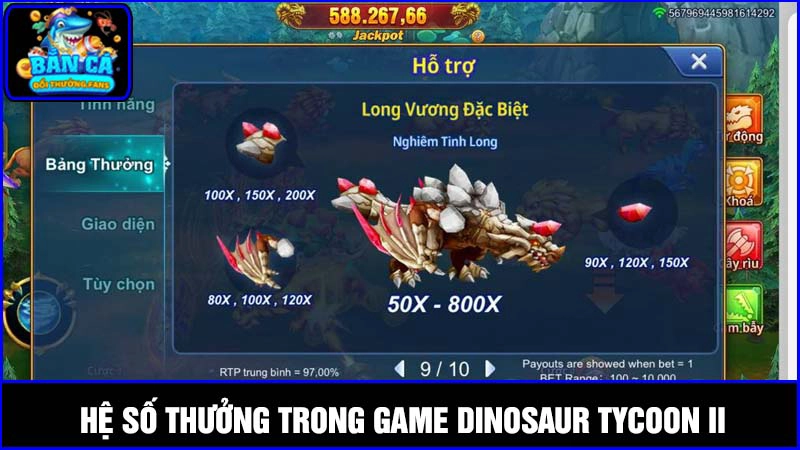 Dinosaur Tycoon ll: Săn Boss nhận thưởng x2 đến x1000 4 Hệ số x thưởng trong game ban ca doi thuong Dinosaur Tycoon ll